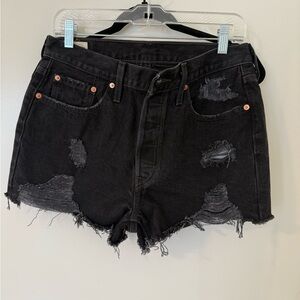 Distressed Levi’s Black Denim Shorts